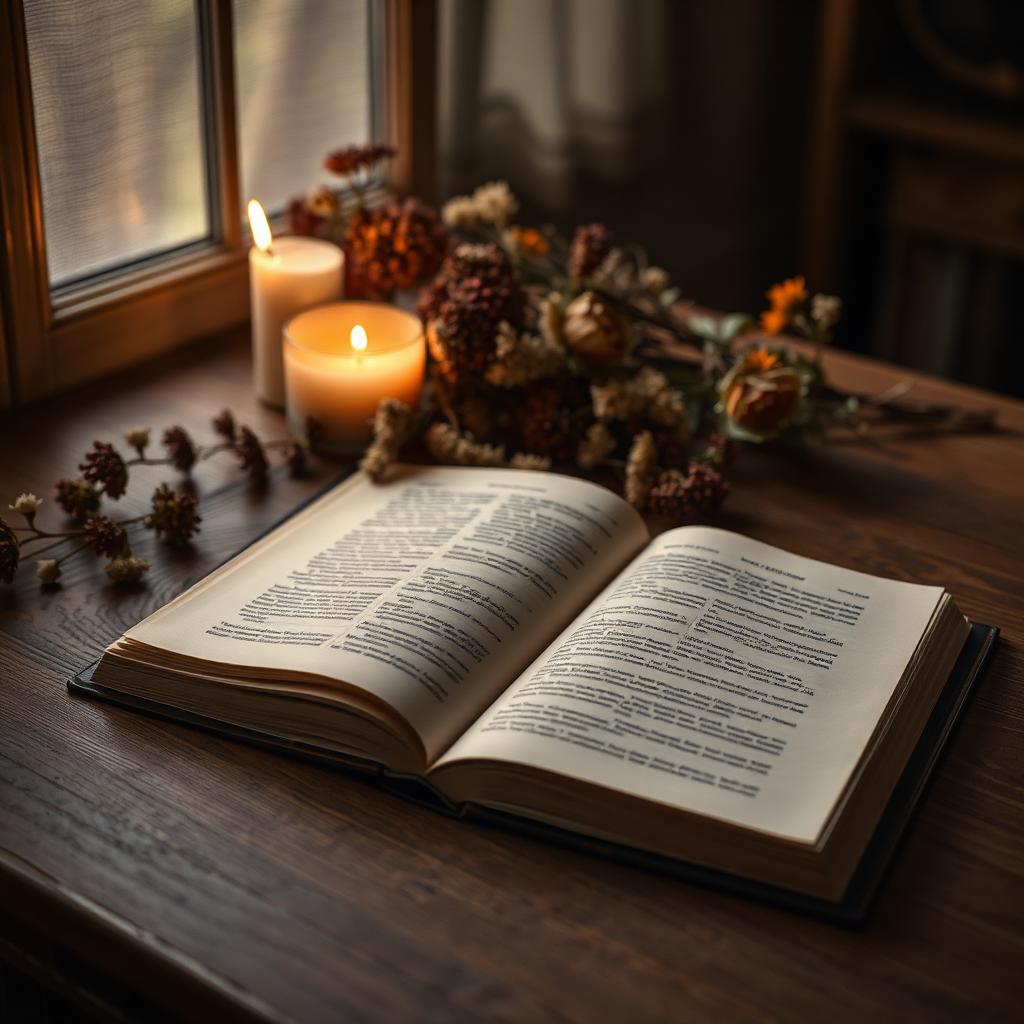 Open novel with delicate flowers
